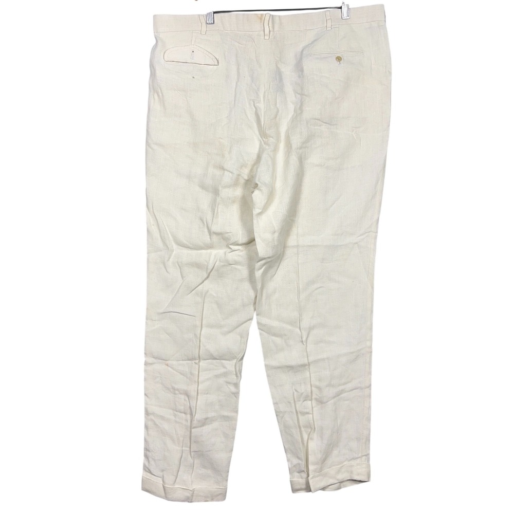 Polo Ralph Lauren Pleated Pants Trousers Mens Size 42 100% Linen White Old Money - Picture 2 of 11